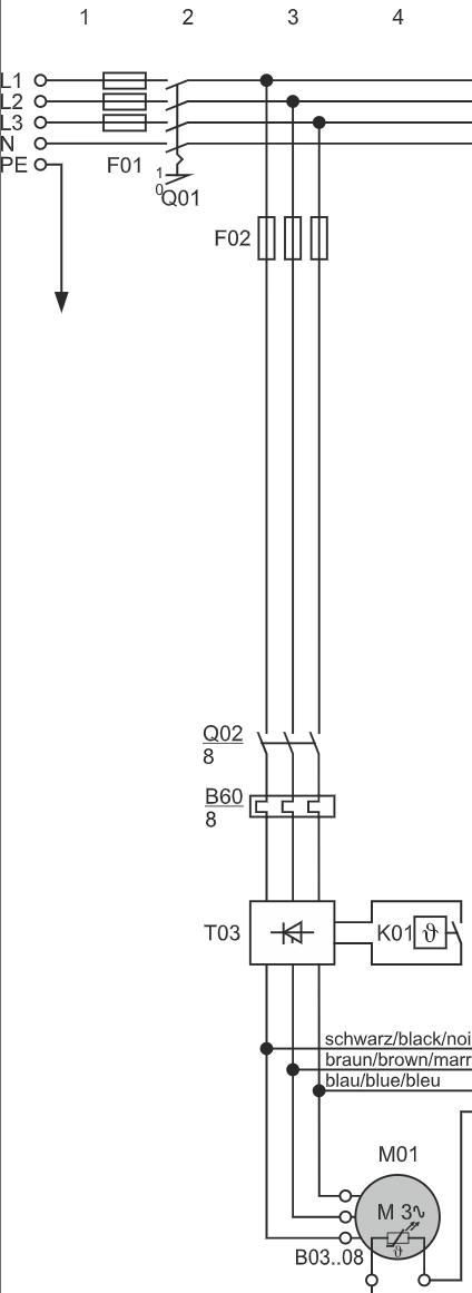 Start with soft starter for an Orbit scroll compressorT03: soft starterQ02: compressor contactorM01: motor