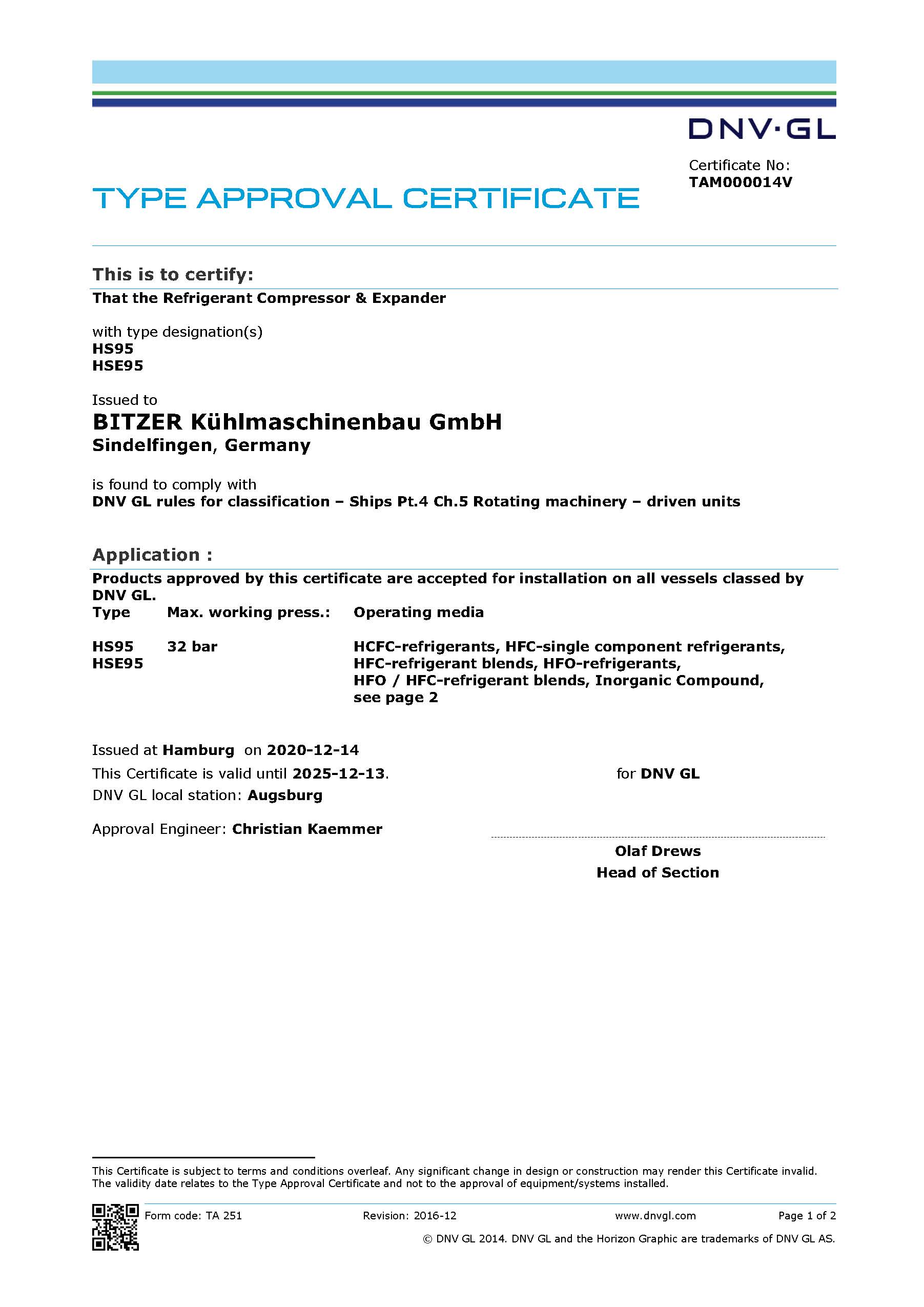 Type Approval Certificate For HS.95