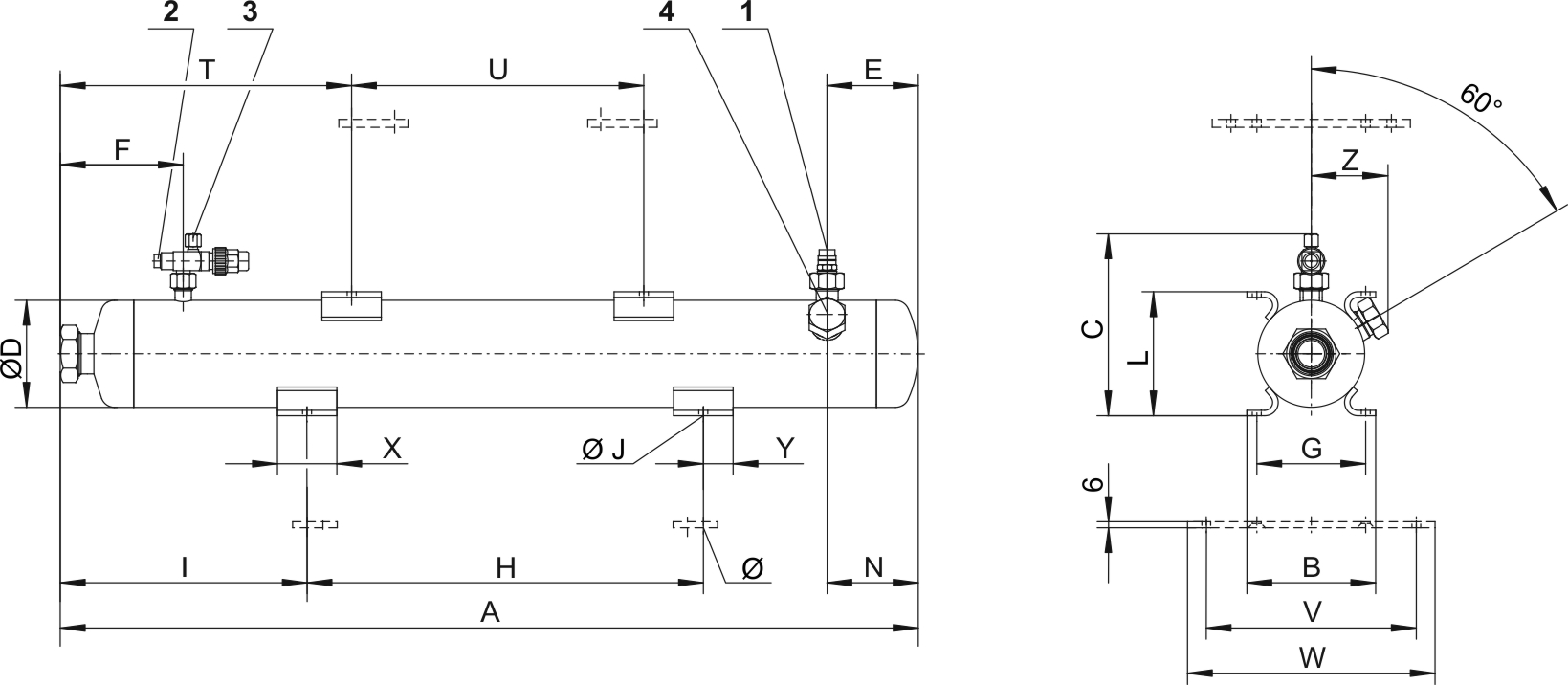 Dimensions Horizontal Liquid Receivers